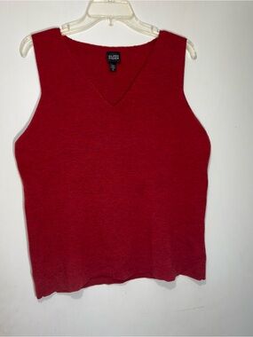 Eileen Fisher Red V-Neck Sleeveless Knit Top 100% wool size XL